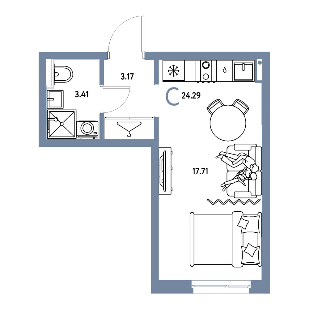 Планировка: Страна.Прибрежная Студия 24,29м²