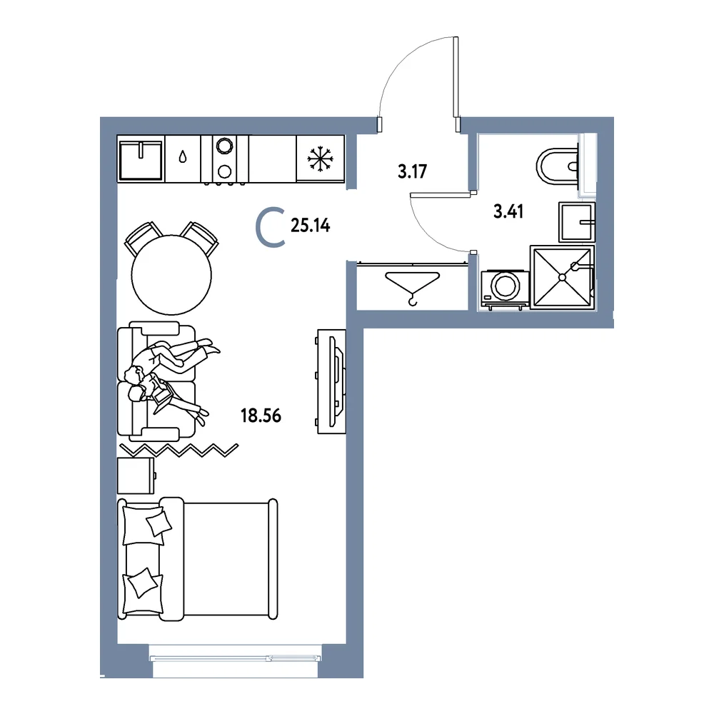 Планировка: Страна.Прибрежная Студия 25,14м²