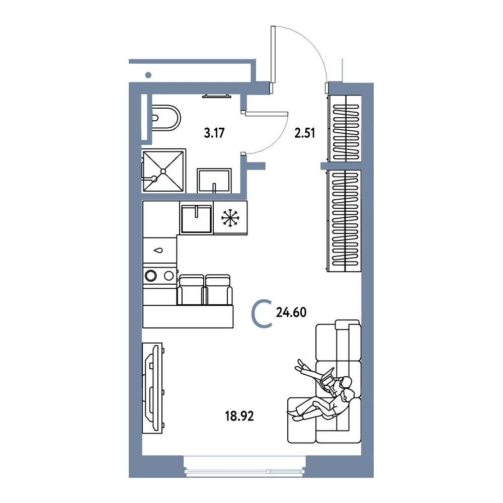 Планировка Страна.Прибрежная Студия 24,60м²