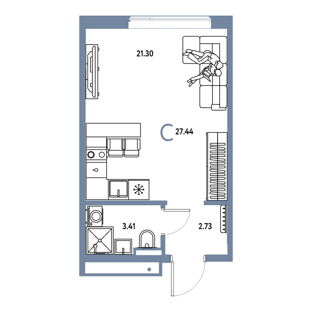 Планировка Страна.Прибрежная Студия 27,44м²