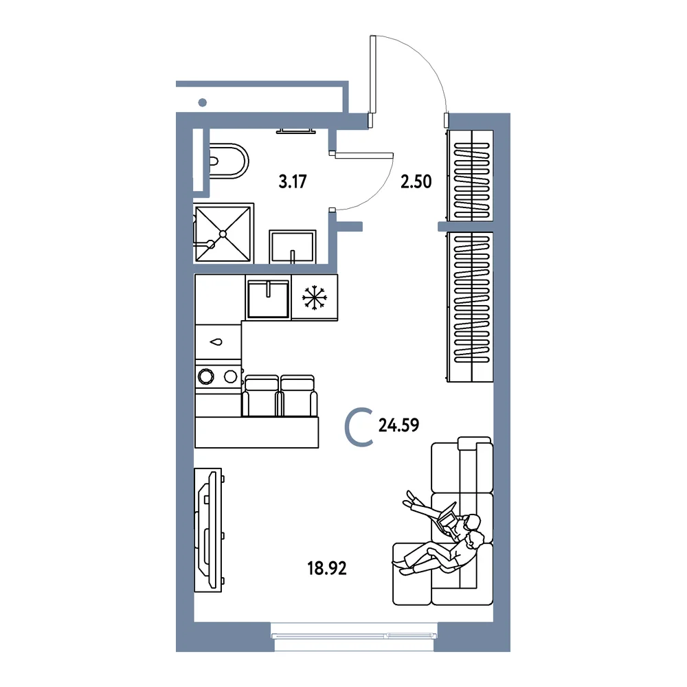 Планировка: Страна.Прибрежная Студия 24,59м²