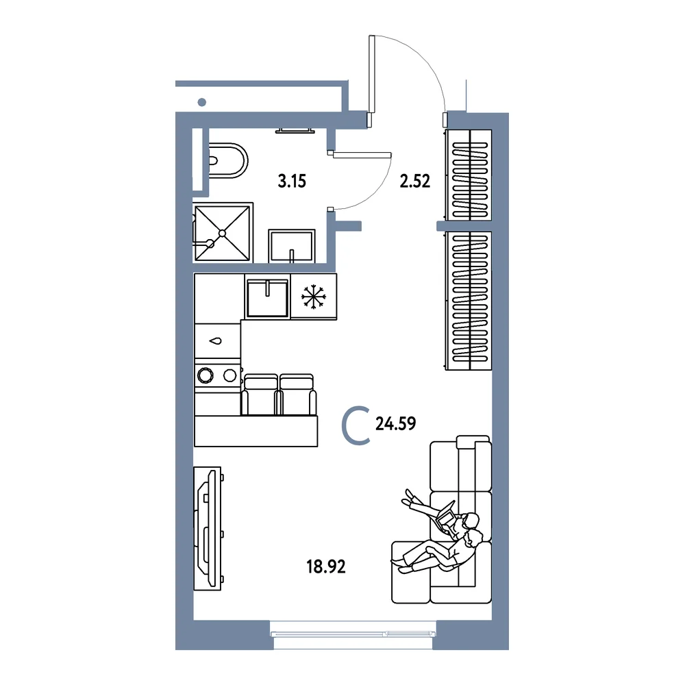 Планировка: Страна.Прибрежная Студия 24,59м²