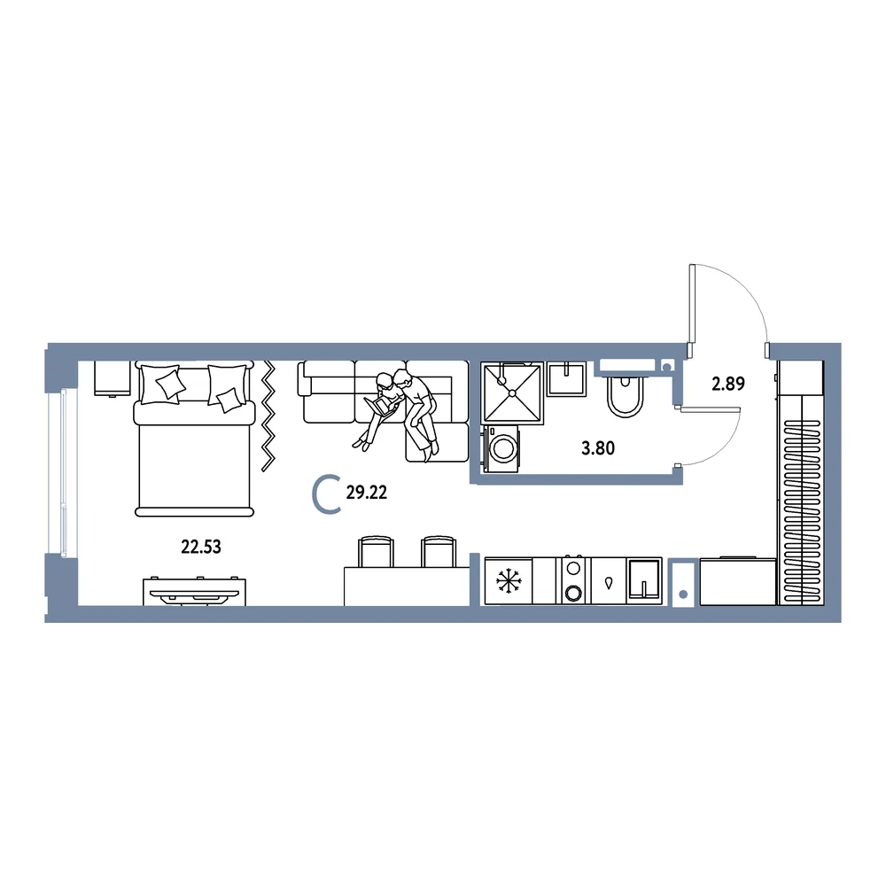 Планировка Страна.Прибрежная Студия 29,22м²