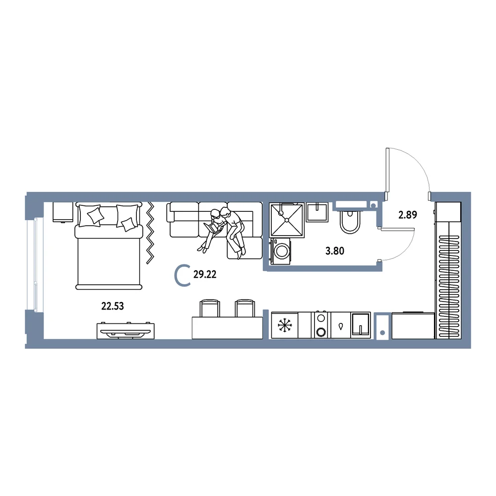 Планировка: Страна.Прибрежная Студия 29,22м²