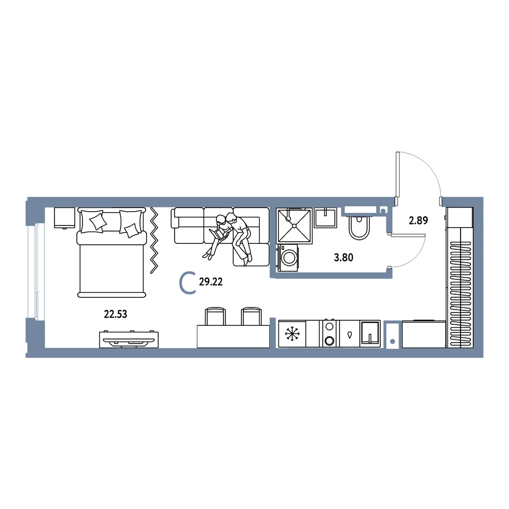 Планировка: Страна.Прибрежная Студия 29,22м²