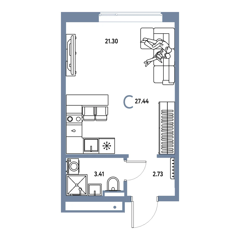 Планировка: Страна.Прибрежная Студия 27,44м²