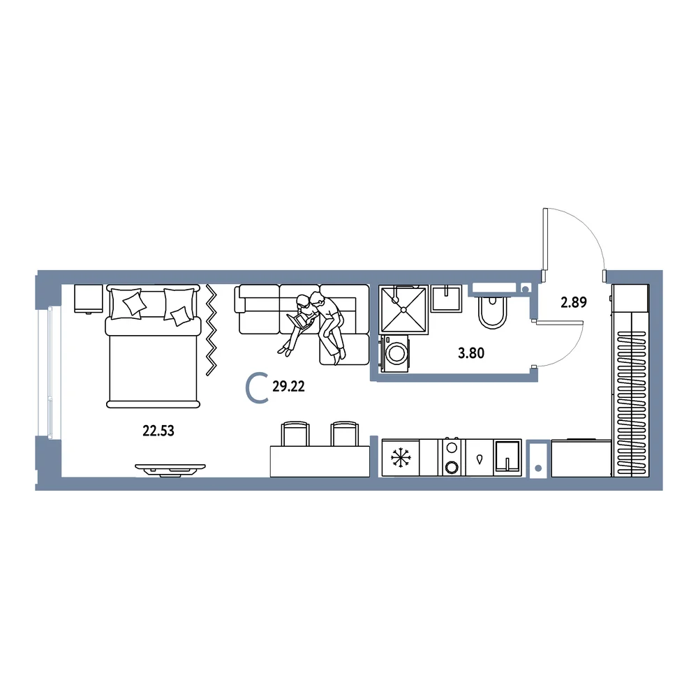 Планировка: Страна.Прибрежная Студия 29,22м²