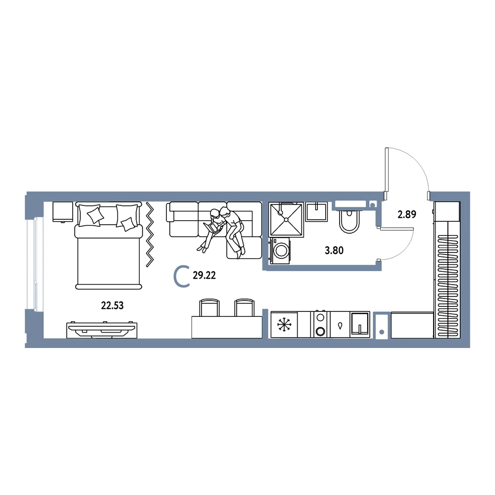 Планировка: Страна.Прибрежная Студия 29,22м²