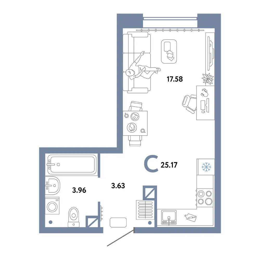 Планировка: Юнион Студия 25,17м²