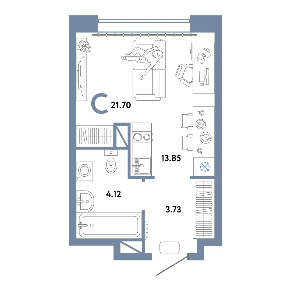 Планировка Юнион Студия 21,70м²