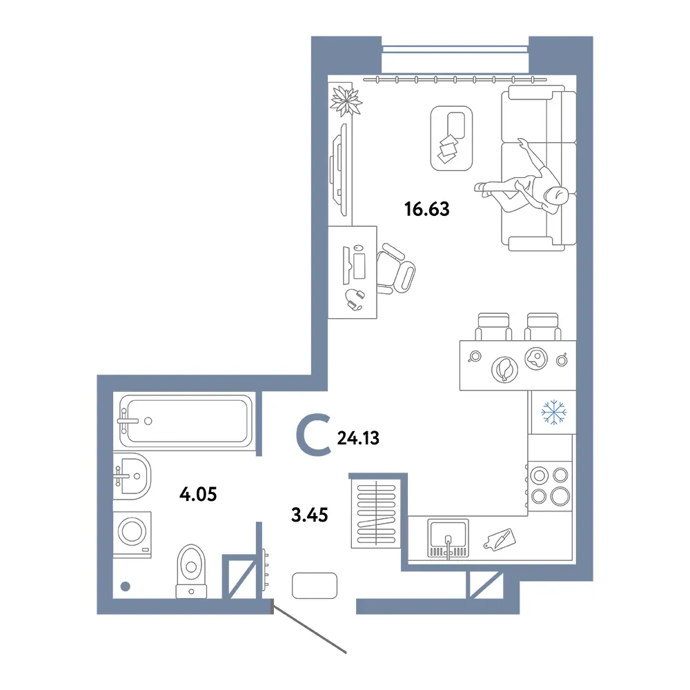 Планировка: Юнион Студия 24,13м²