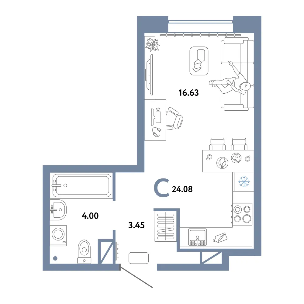 Планировка: Юнион Студия 24,08м²