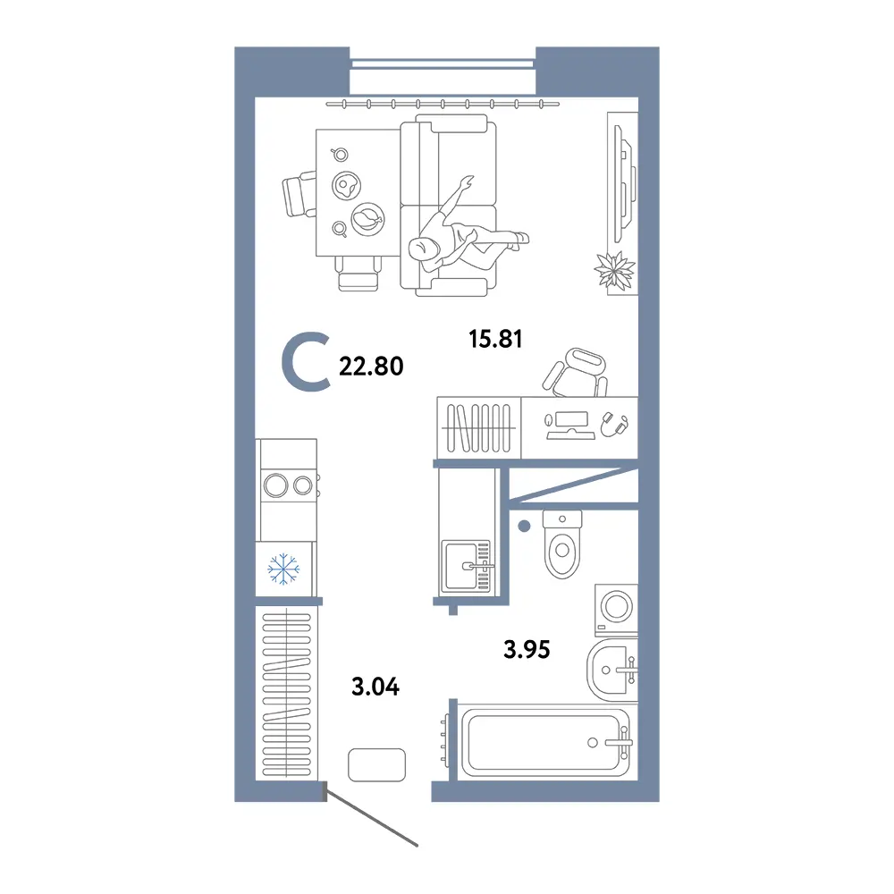 Планировка Юнион Студия 22,80м²