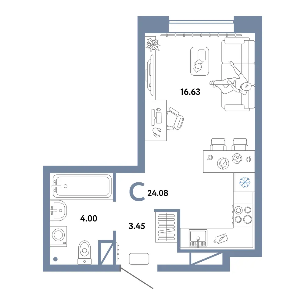 Планировка Юнион Студия 24,08м²