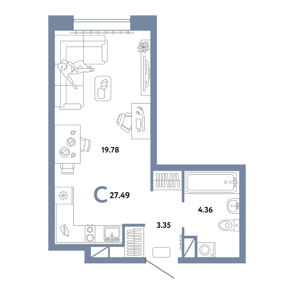 Планировка: Юнион Студия 27,49м²