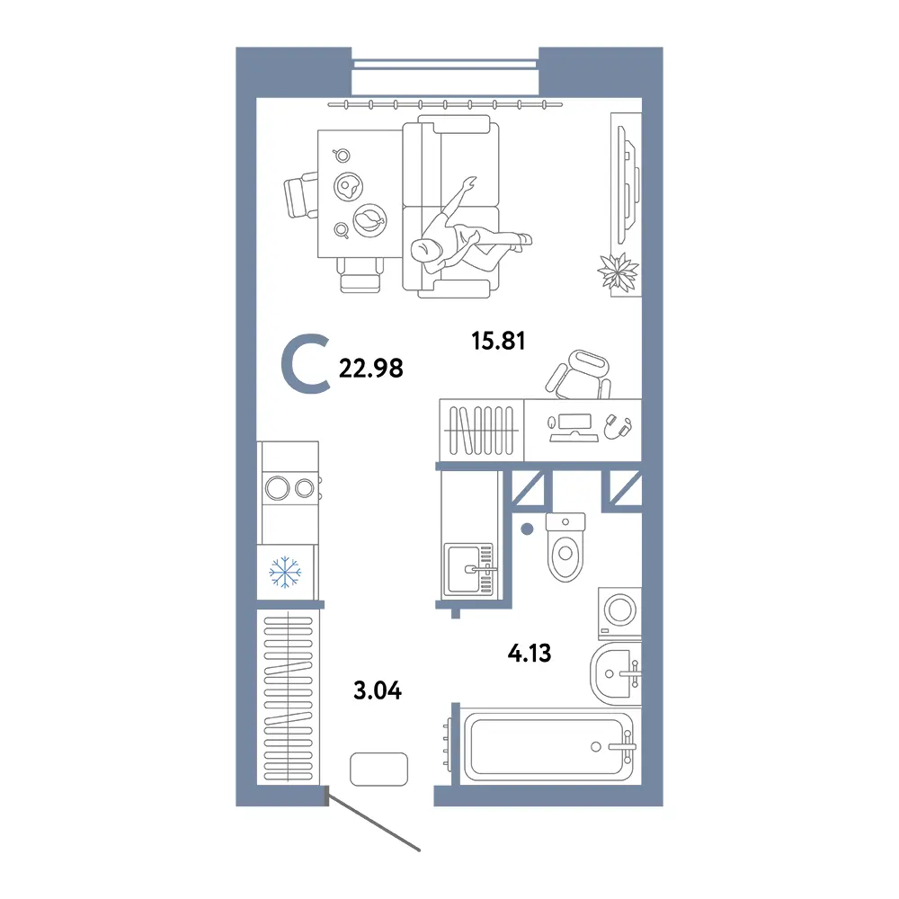Планировка Юнион Студия 22,98м²