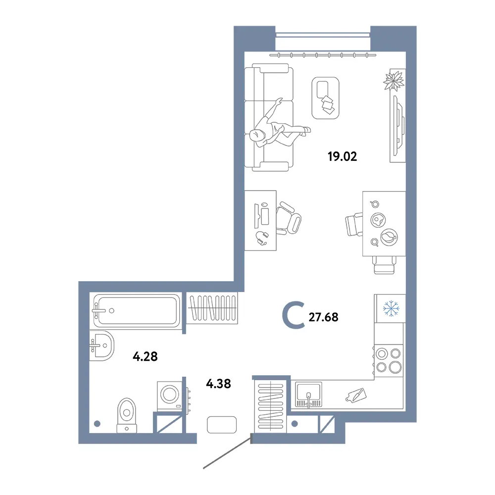 Планировка: Юнион Студия 27,68м²