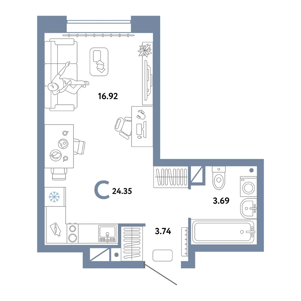 Планировка Юнион Студия 24,35м²