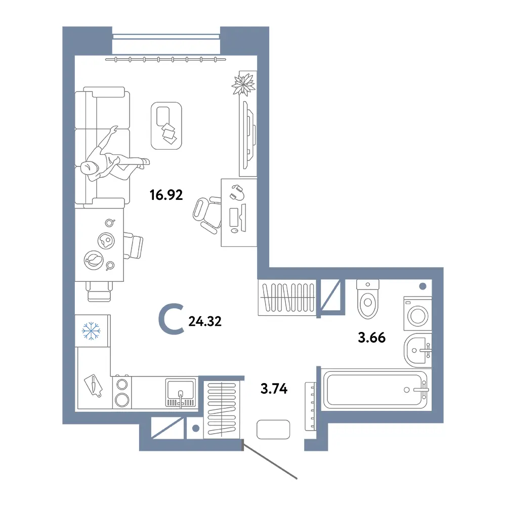 Планировка Юнион Студия 24,32м²