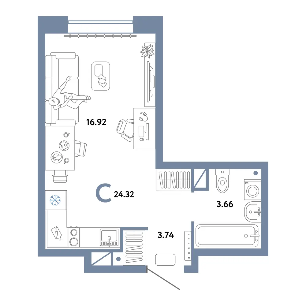 Планировка Юнион Студия 24,32м²