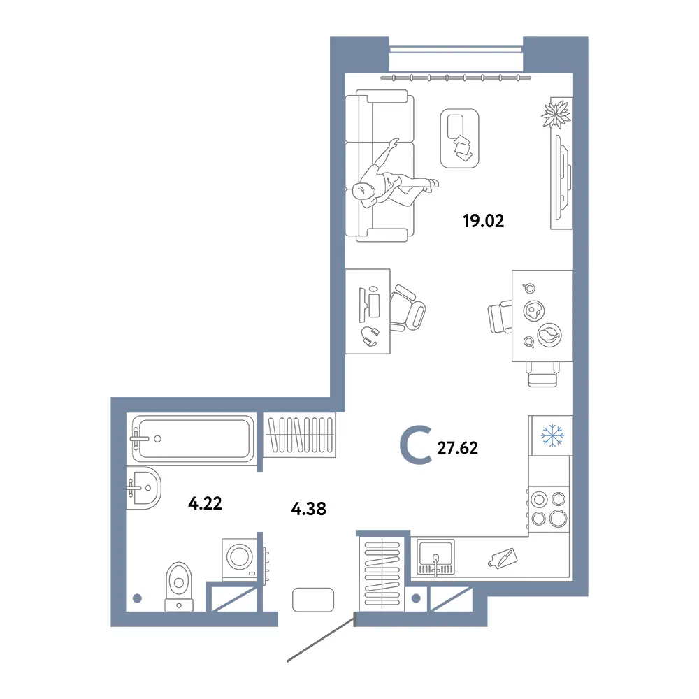 Планировка: Юнион Студия 27,62м²