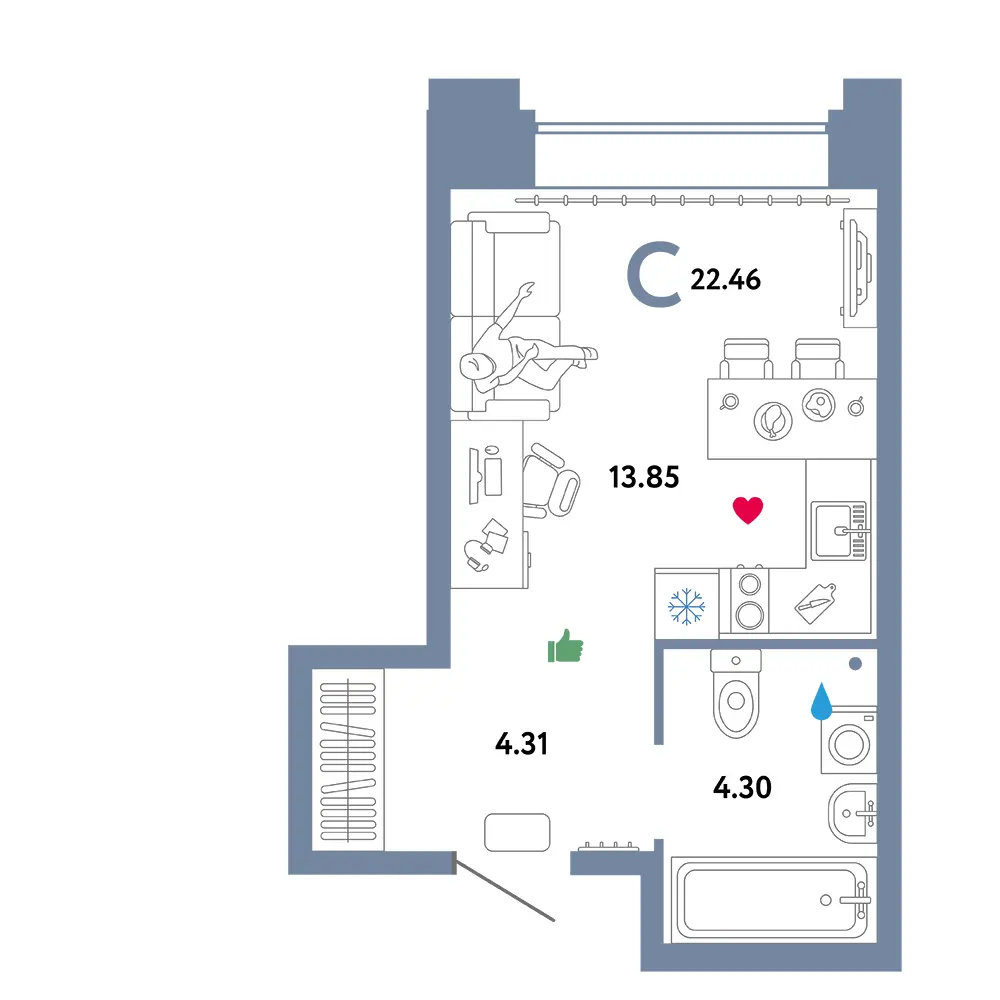 Планировка Звездный Студия 22,46м²