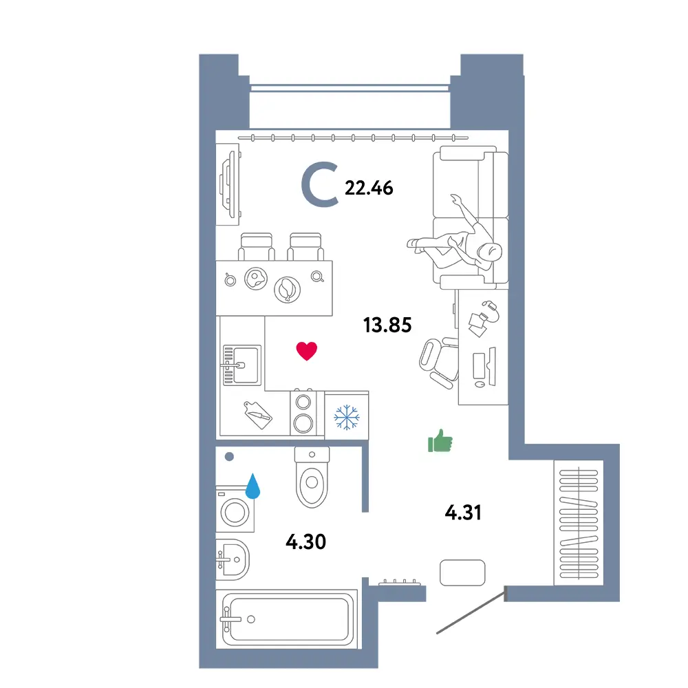 Планировка Звездный Студия 22,46м²