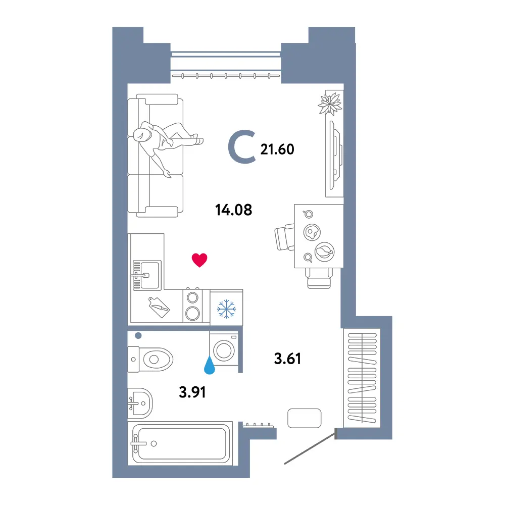Планировка Звездный Студия 21,86м²