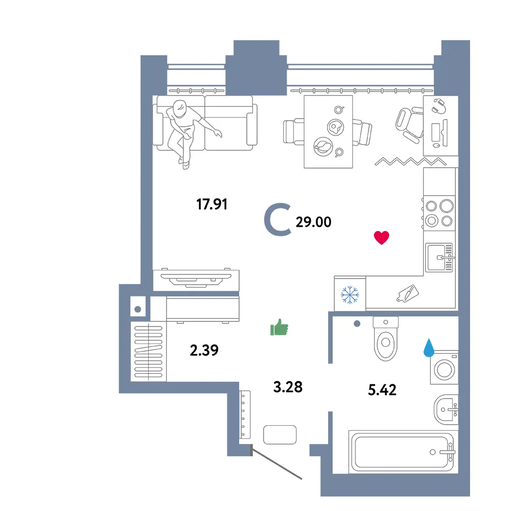 Планировка Звездный Студия 29,00м²
