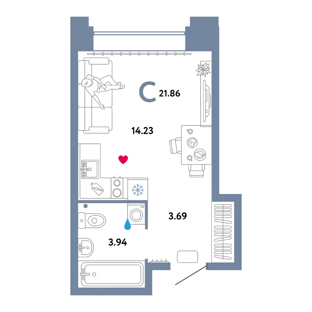 Планировка Звездный Студия 21,57м²