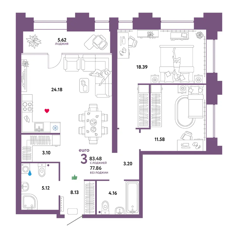 Планировка: Звездный 3-комнатная 83,17м²