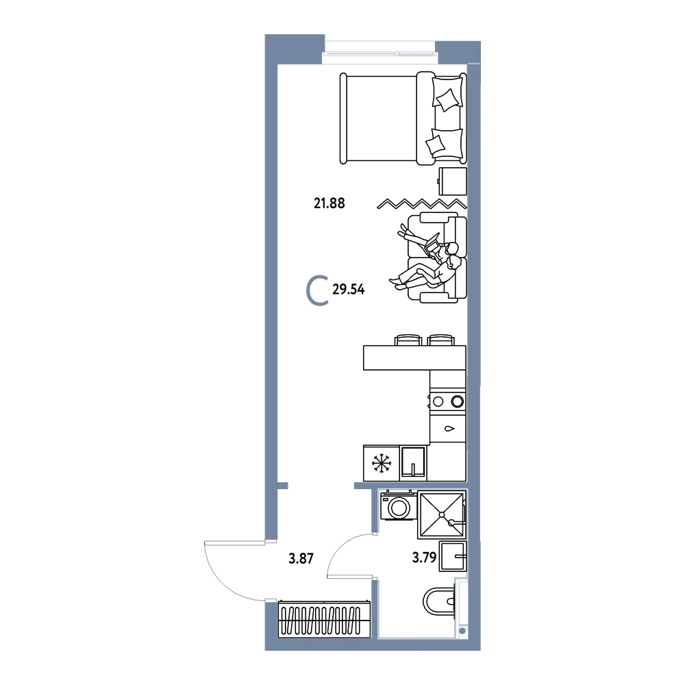 Планировка: Студия 29,54 м²