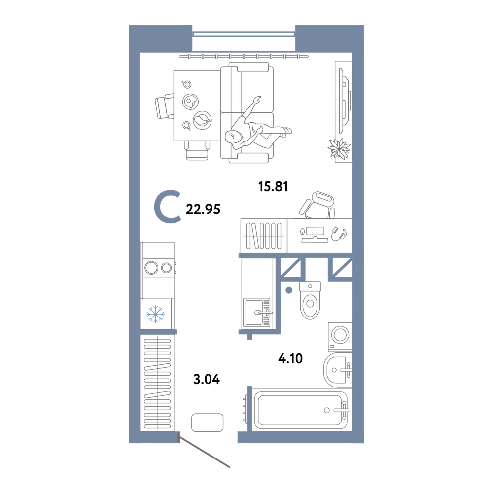 Планировка: Студия 22,95 м²