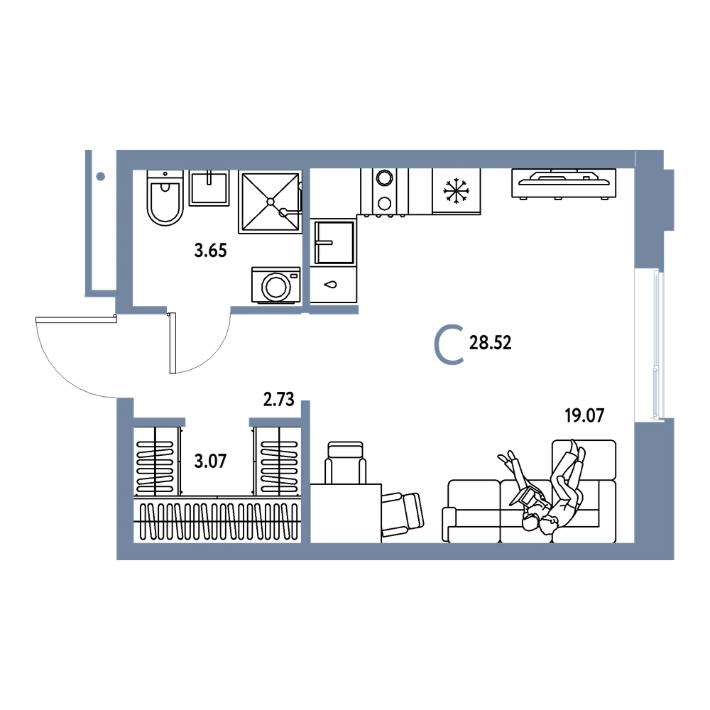 Планировка: Студия 28,52 м²