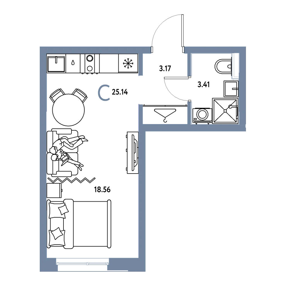 Планировка: Студия 25,14 м²