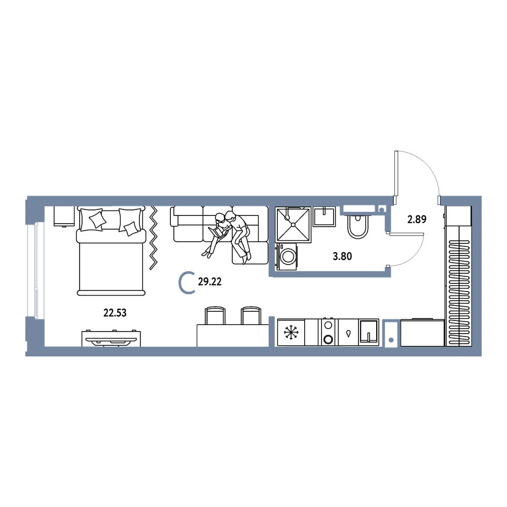 Планировка: Студия 29,22 м²