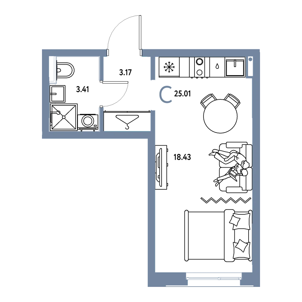Планировка: Студия 25,01 м²