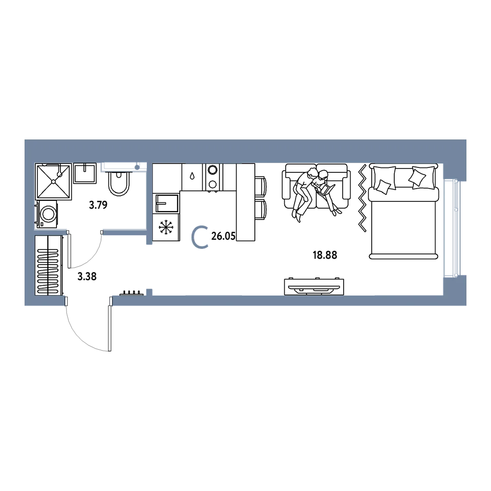 Планировка: Студия 26,05 м²