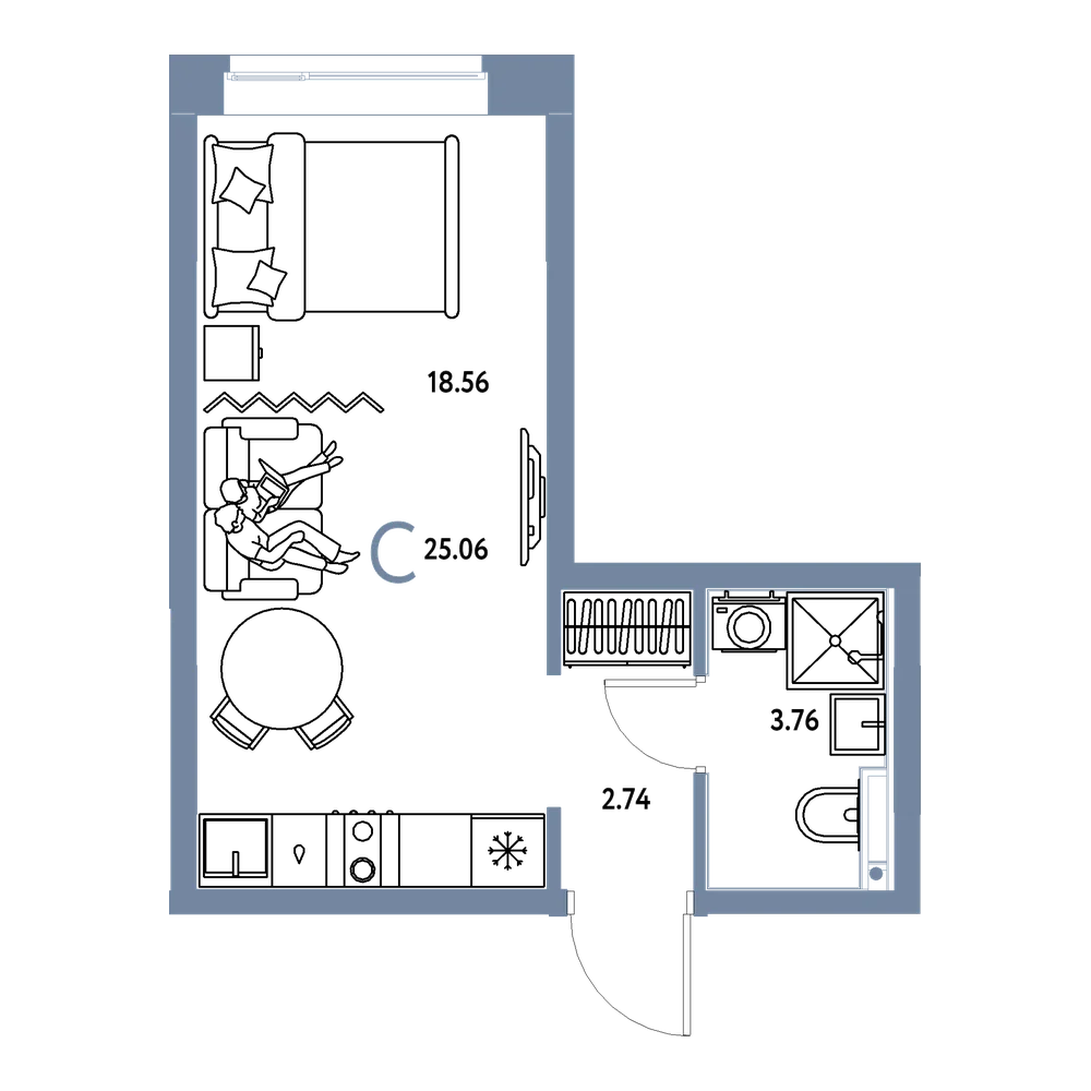 Планировка: Студия 25,06 м²