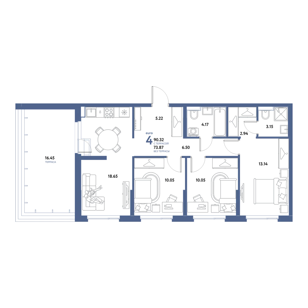Планировка: Евро-4 90,32 м²