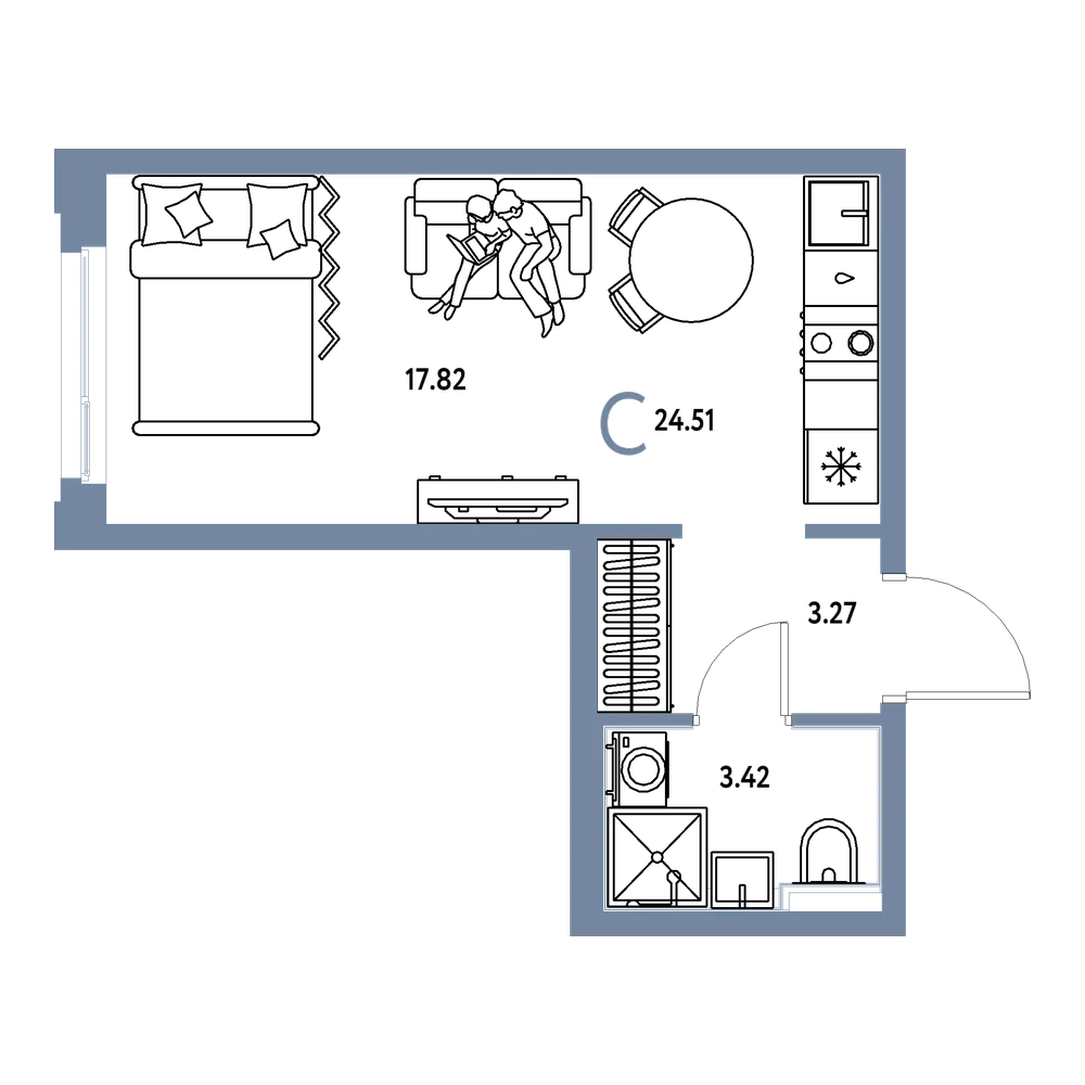 Планировка: Студия 24,51 м²