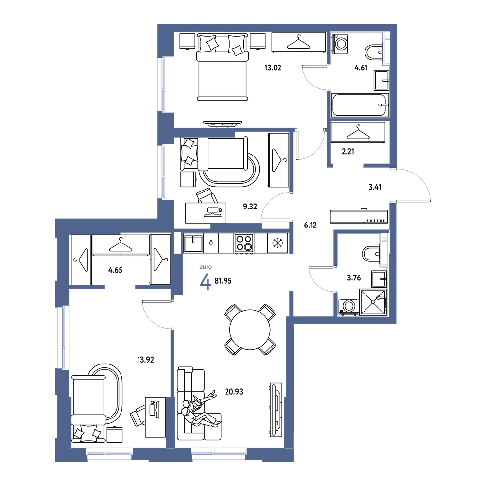 Планировка: Евро-4 81,95 м²