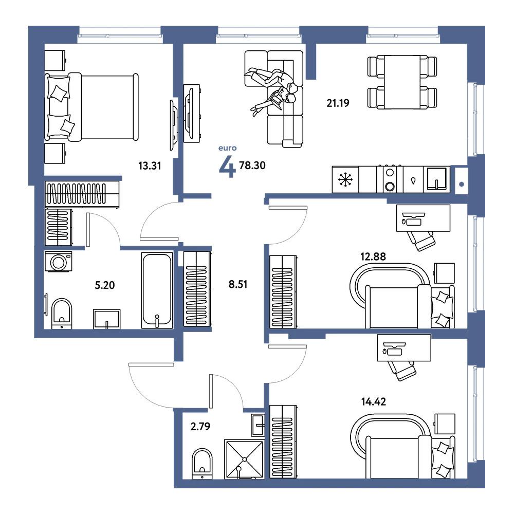Планировка: Евро-4 78,3 м²