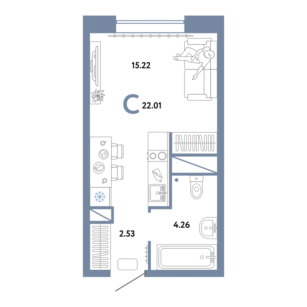 Планировка: Студия 22,01 м²