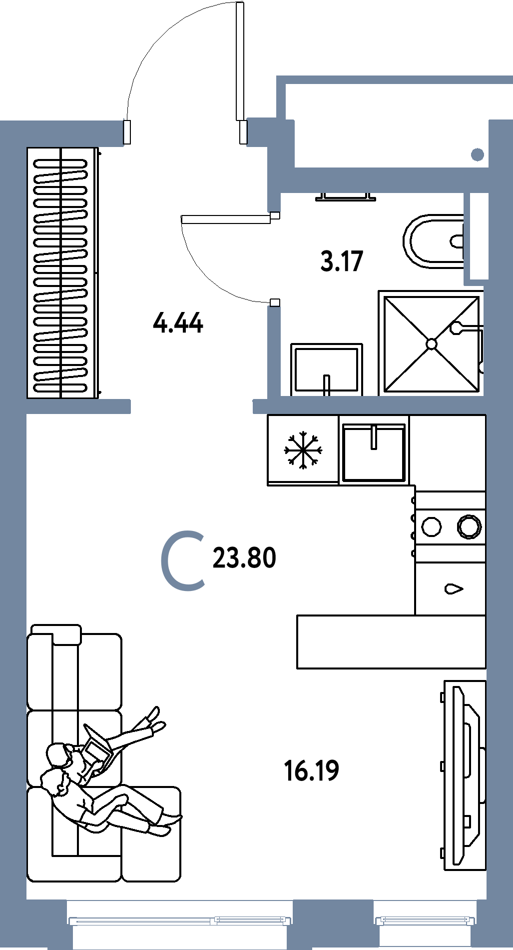 Планировка: Студия 23,8 м² в ЖК «Авторский»