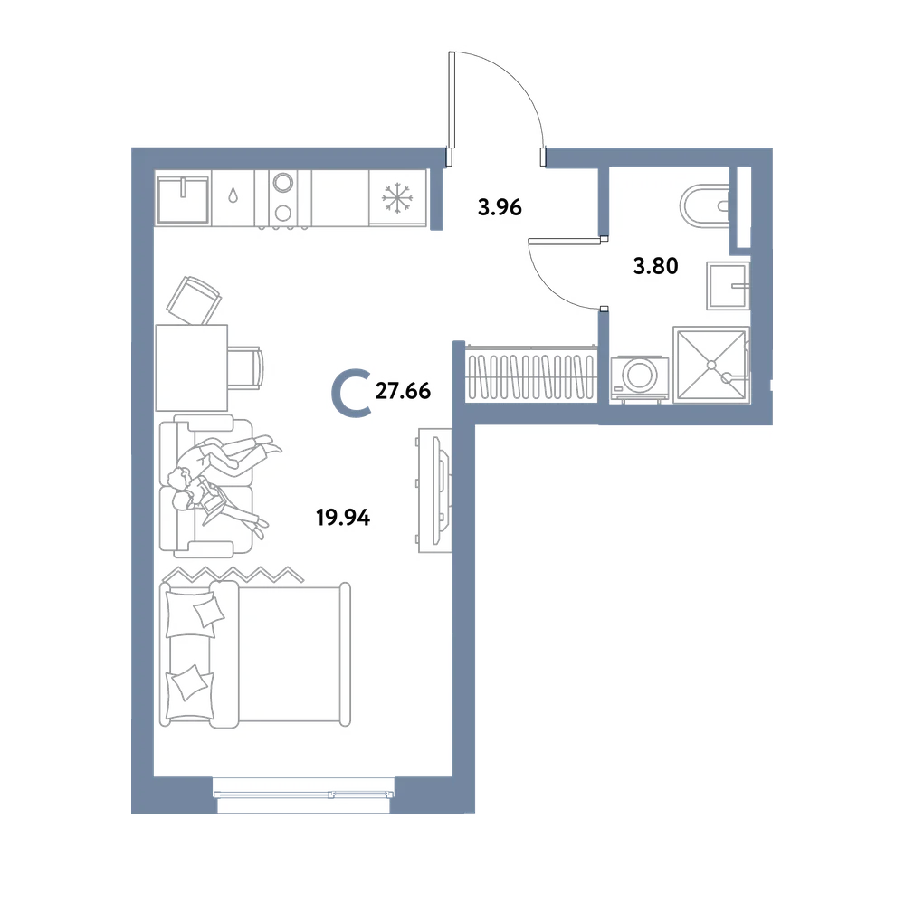 Планировка: Студия 27,66 м²