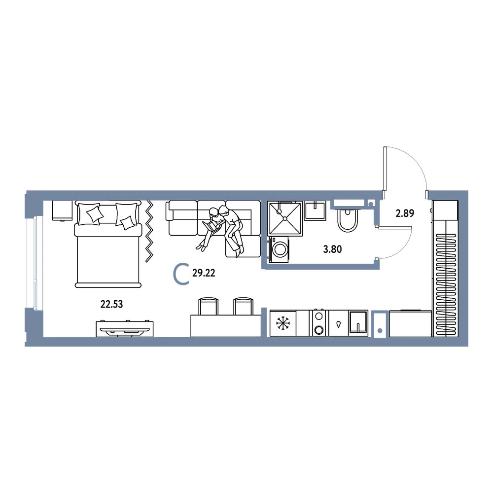 Планировка: Студия 29,22 м²
