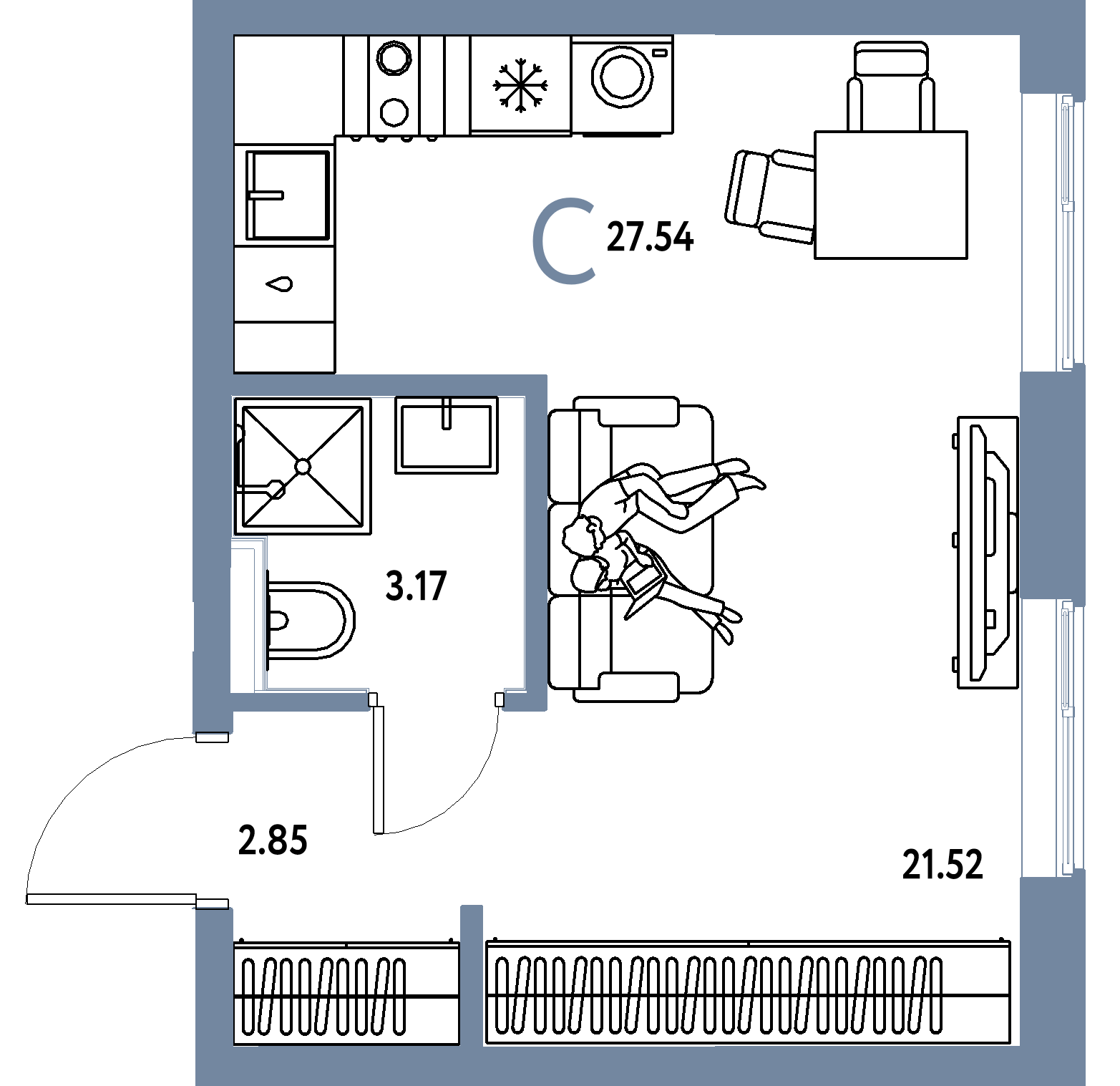 Планировка: Студия 27,54 м² в ЖК «Остров-сад»