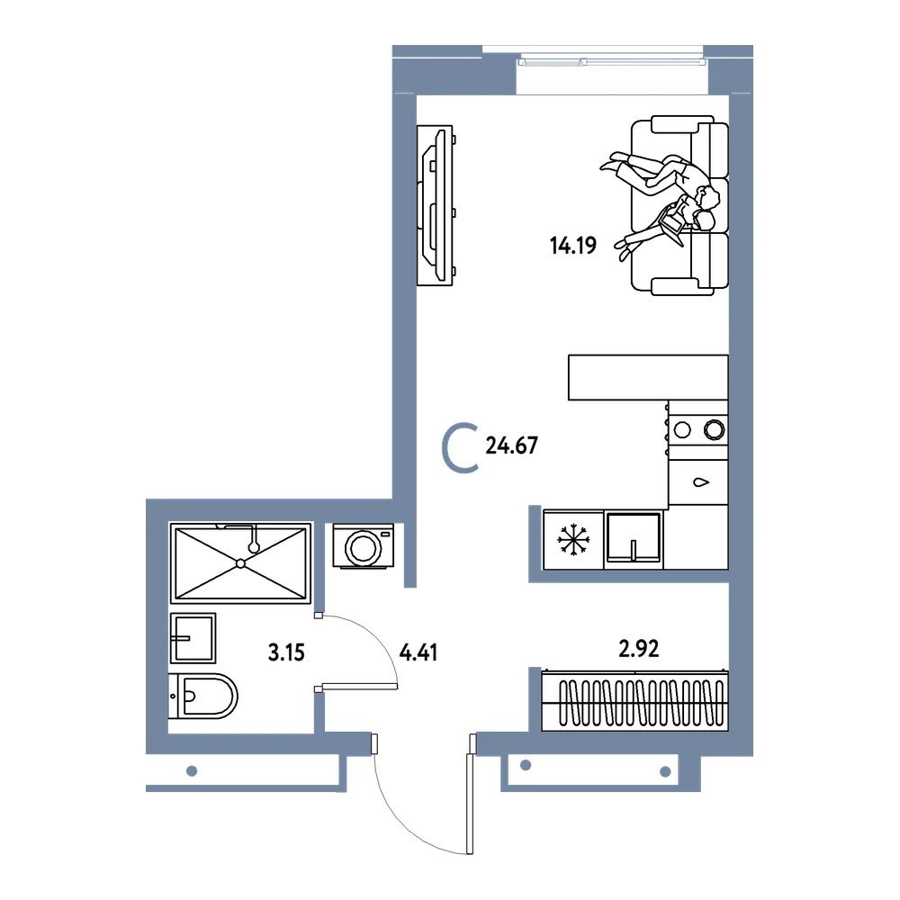 Планировка: Студия 24,67 м²