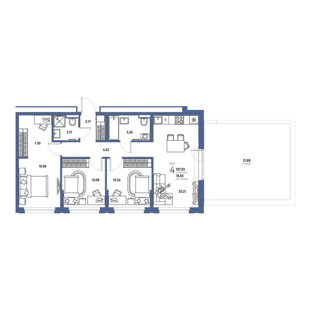 Планировка: Евро-4 107,93 м²